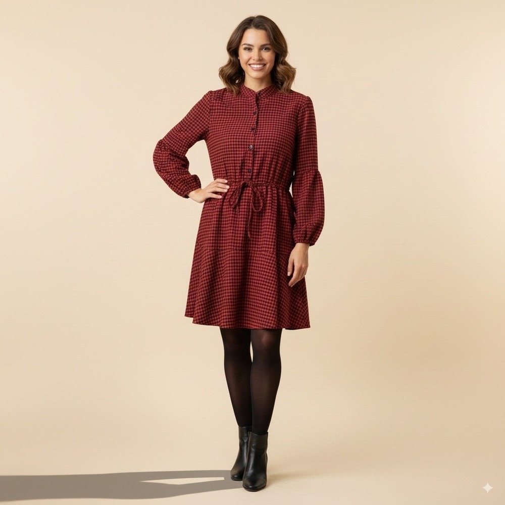 BloomChic Red Gingham Plaid Button Front Mini‎ Dress Women 12/UK 16 Peplum Waist